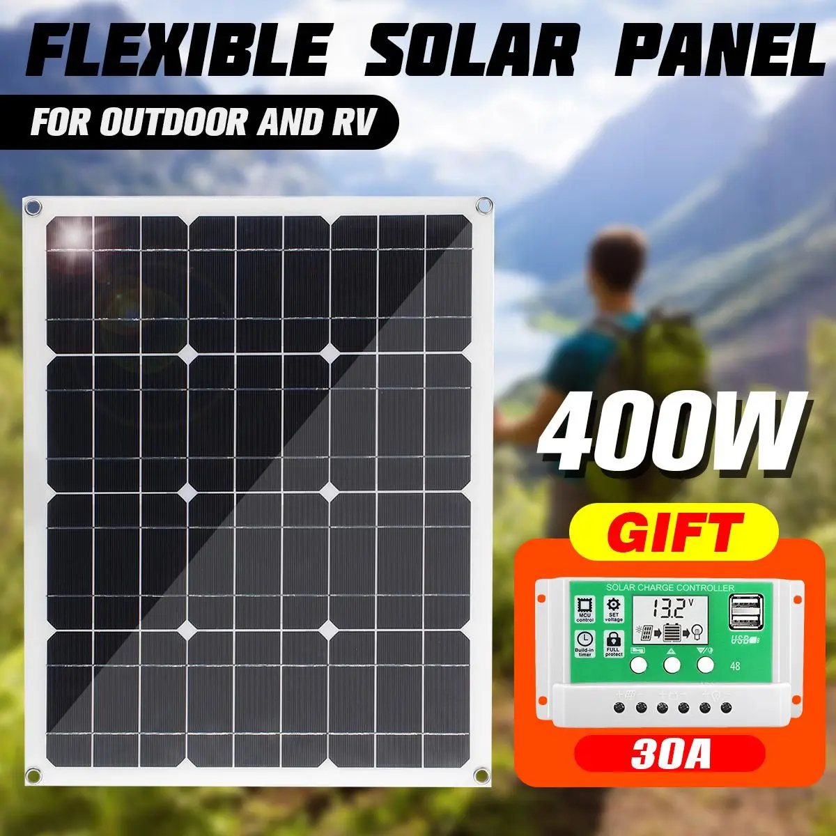 

800W 400W Solar Panel for Car Yacht RV Battery Charger 18V Semi-flexible Monocrystalline Solar Cell DIY Cable Rechargeable Power