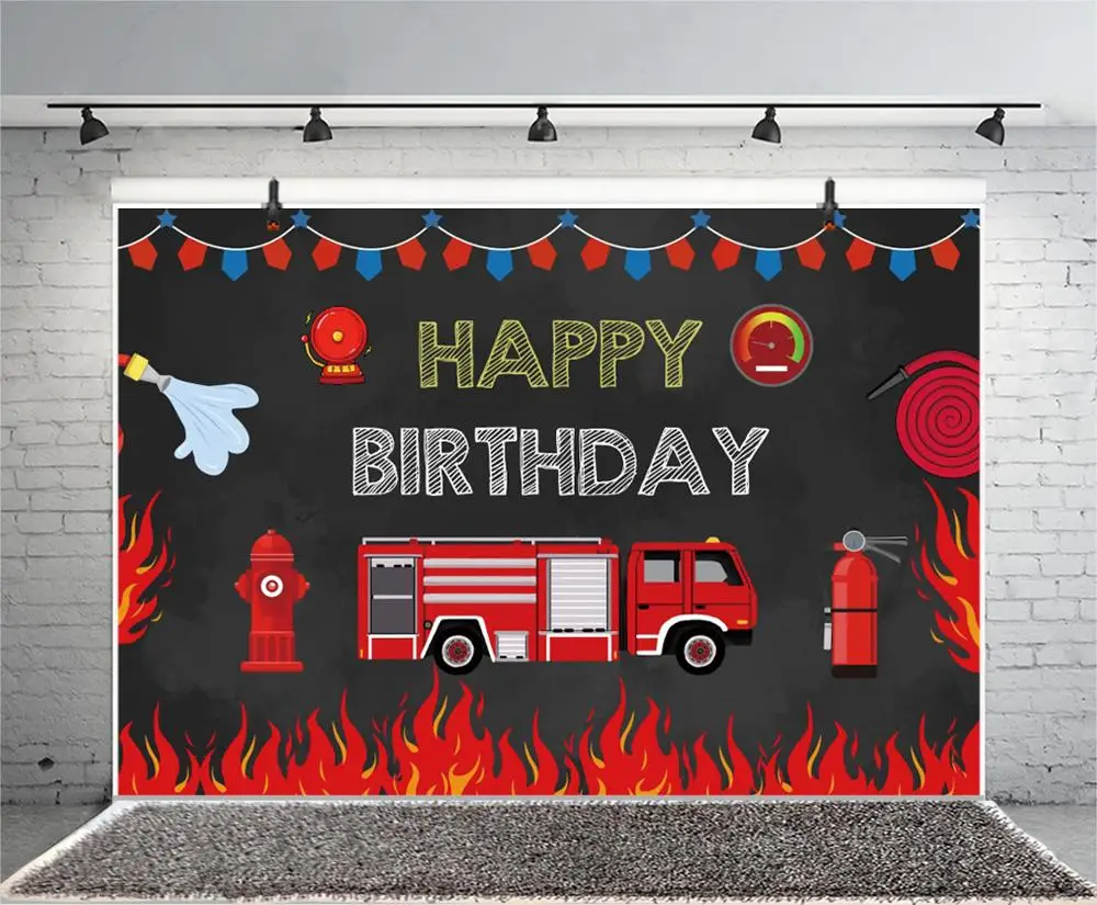 

Fire truck Photography Backdrop Firetruck Happy Party Boys Cars Photo Background Studio Prop Decoration