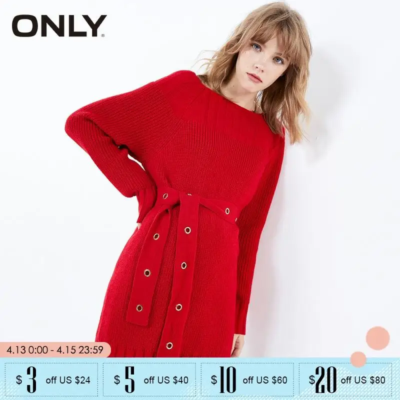 

ONLY Winter Loose Fit Cinched Waist Long-sleeved Knit Dress| 119346523
