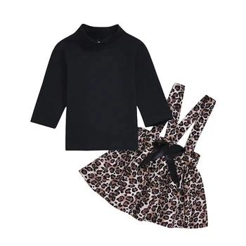 

0-4Y Toddler Baby Kids Girls Outfits Black Sweater Tops+Leopard Skirt Clothes Set Long Sleeves Winter Autumn Clothes
