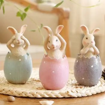 

3pcs/lot Easter Rabbit in Egg No Say No Listen No see Rabbits Easter Decoration for Home Gift for Kids Party Wedding #89