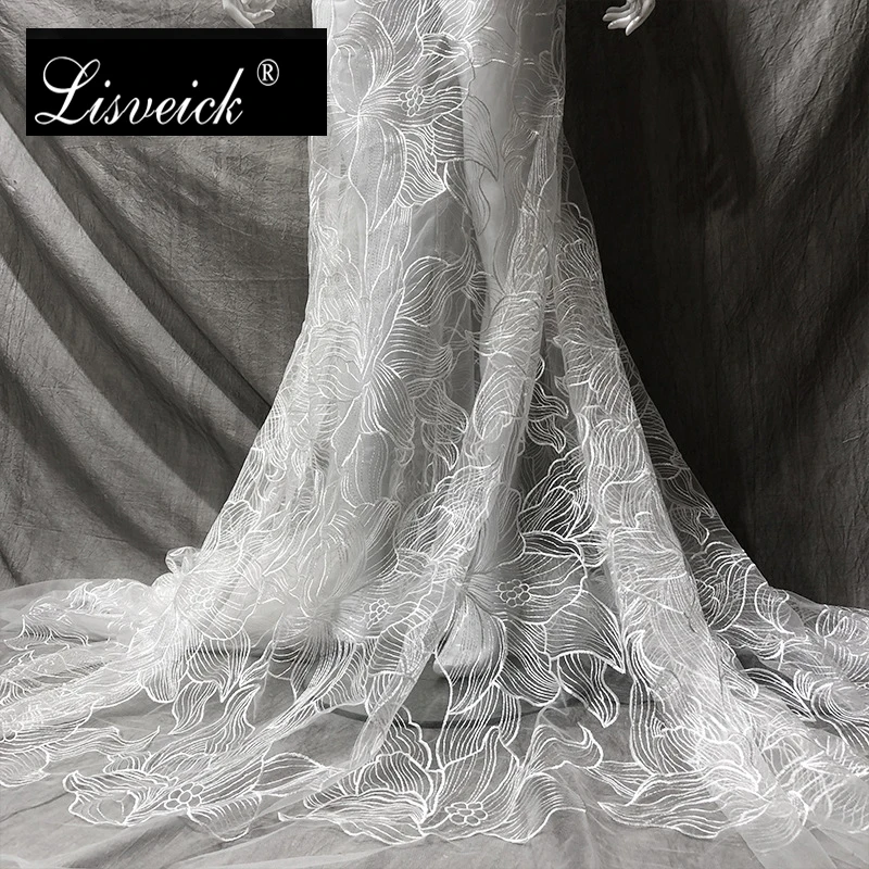1 ярд новая полиэфирная пряжа вышитая жаккардовая Сетка кружевная ткань высокого класса платье/женское кружево/свадебная ткань с вышивкой