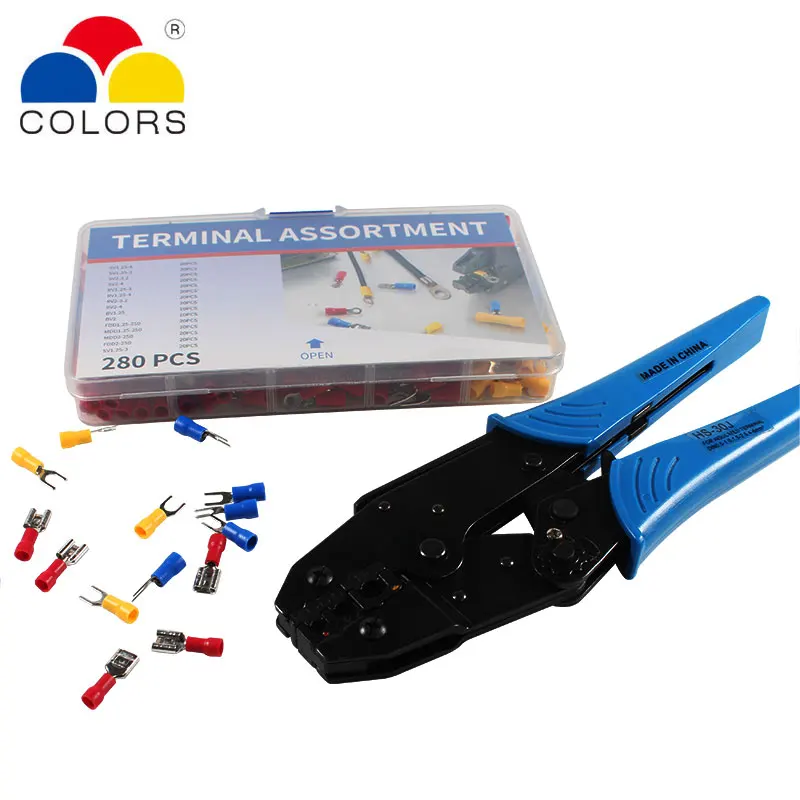 280pcs/Box Full Insulated Fork U-type Set HS-30J Terminals Crimping pliers Connectors Assortment Kit 0.5-6mm2 crimping toos