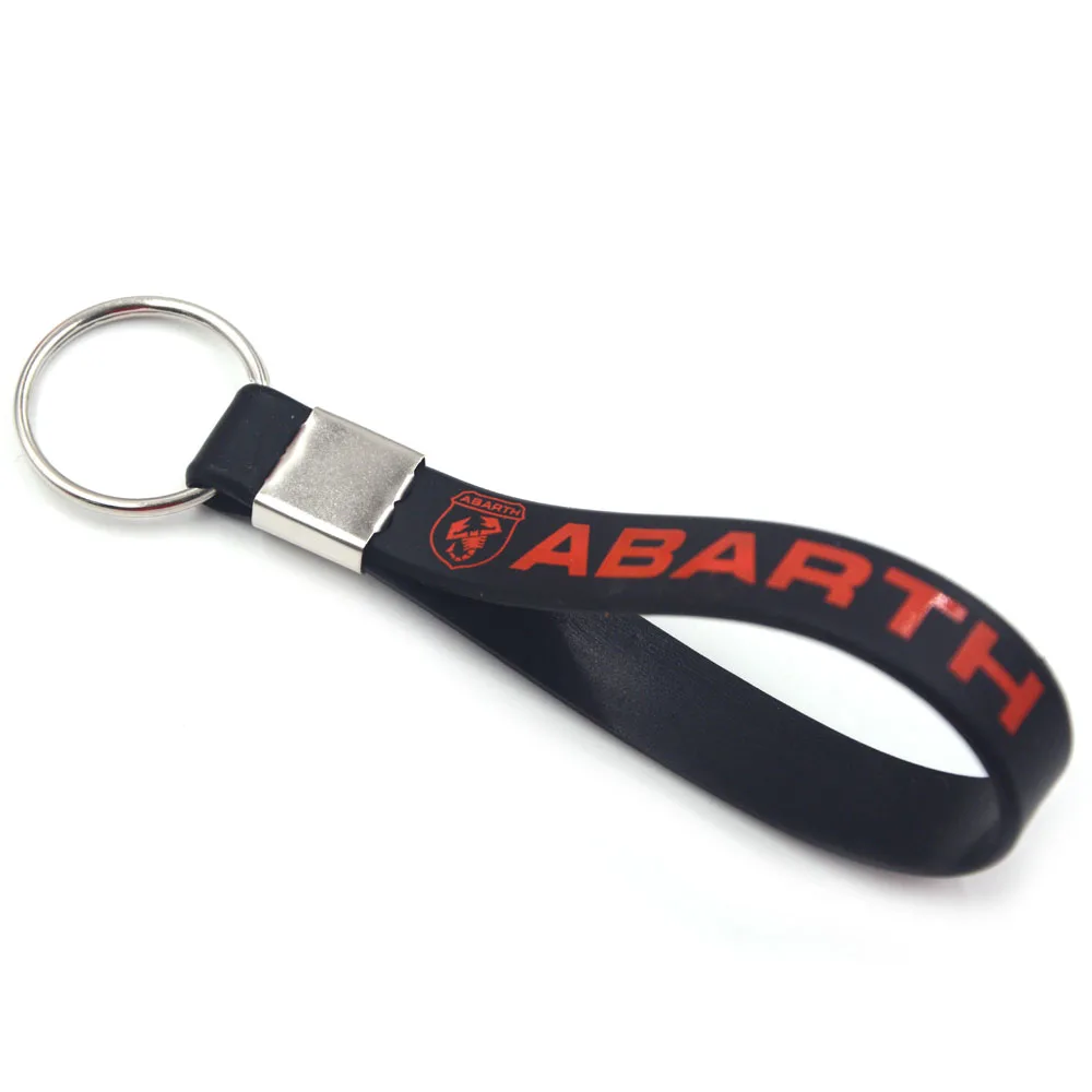 BLACK LEATHER KEYRING WITH PRINTED ABARTH LOGO FIAT 500 NEW 