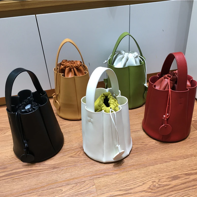 

fashion drawstring buckets bag luxury pu leather women handbags designer brand shoulder crossbody bag female summer purses totes