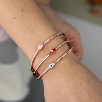 

Boho Bohemia Lucky Turkish evil eye jewelry fashion women Rose gold blue pink red enamel evil eye bangle bracelet