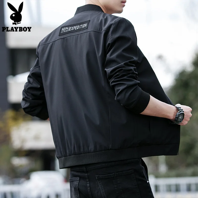 

PLAYBOY Men's Korean-style Slim Fit Washing Stand Collar Jacket Baseball Jacket Men's