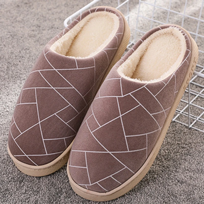 Winter Plus Size Adult Slippers Plaid Printed Indoor Male Female Slippers Plush Warm Fashion Thick Bottom Flats Shoes