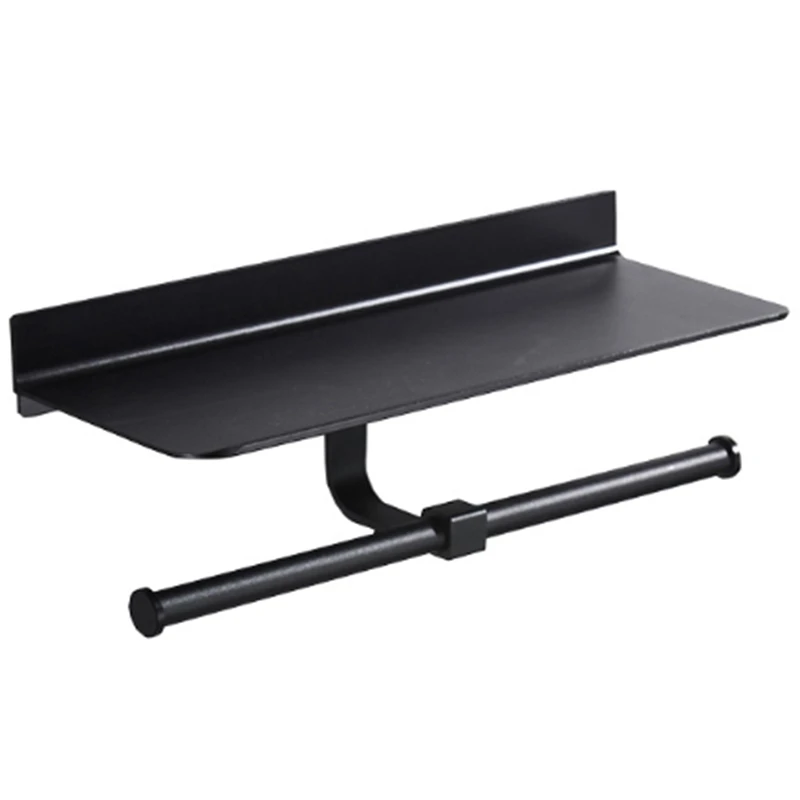 

BEAU-Wall Mounted Space Aluminum Toilet Paper Rack Double Rolls Paper Holder Bathroom Accessories with Mobile Phone Storage Shel