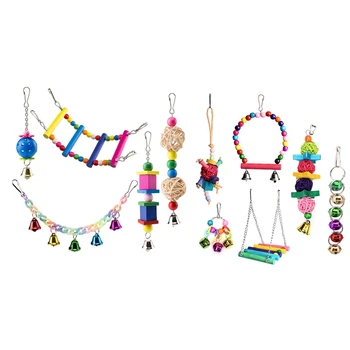 

Practical 11 Pcs Bird Parrot Toys:6 Pcs Bird Parrot Toys-Bird Hanging Shredding Swing Chew-Birds Ladder Bell Toys & 5 Pcs Bird P