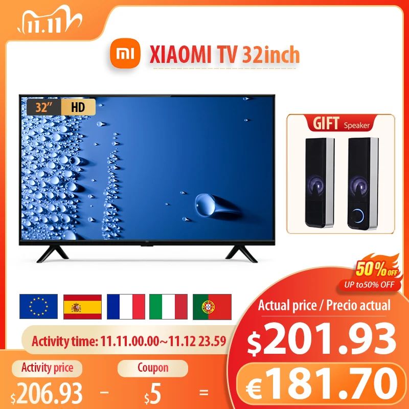 PROD 4000338184672 In Stock Xiaomi TV smart TV 4S 43inch 32inch 55Inch
Television Voice Control 5G WIFI Android 9.0 4K UHD Smart TV European