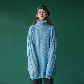 

2020 New Turtleneck Sweater Women's Autumn Winter Knitted Pullover Thick loose Thick Lazy Sweaters Tops N1181