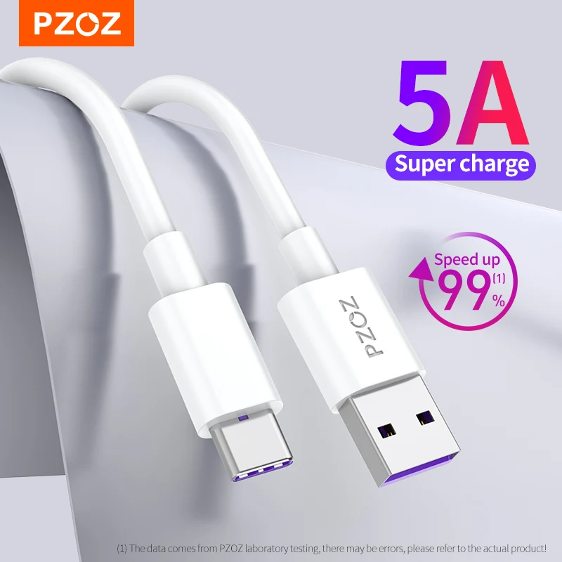 PZOZ 5A USB Type-C Cable For Huawei P40 P30 P20 P10 Mate 40 30 20 X2 nova 7 8 Pro Mobile Phone Charger Fast Charging USB C Cable