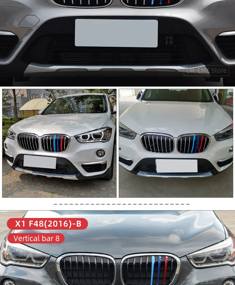 3pcs Car Front Grille Trim Strips Cover Motorsport Stickers For BMW X1 E48 F48 X3 F25 X4 F26 X5 F15 X6 F16 M Power Accessories