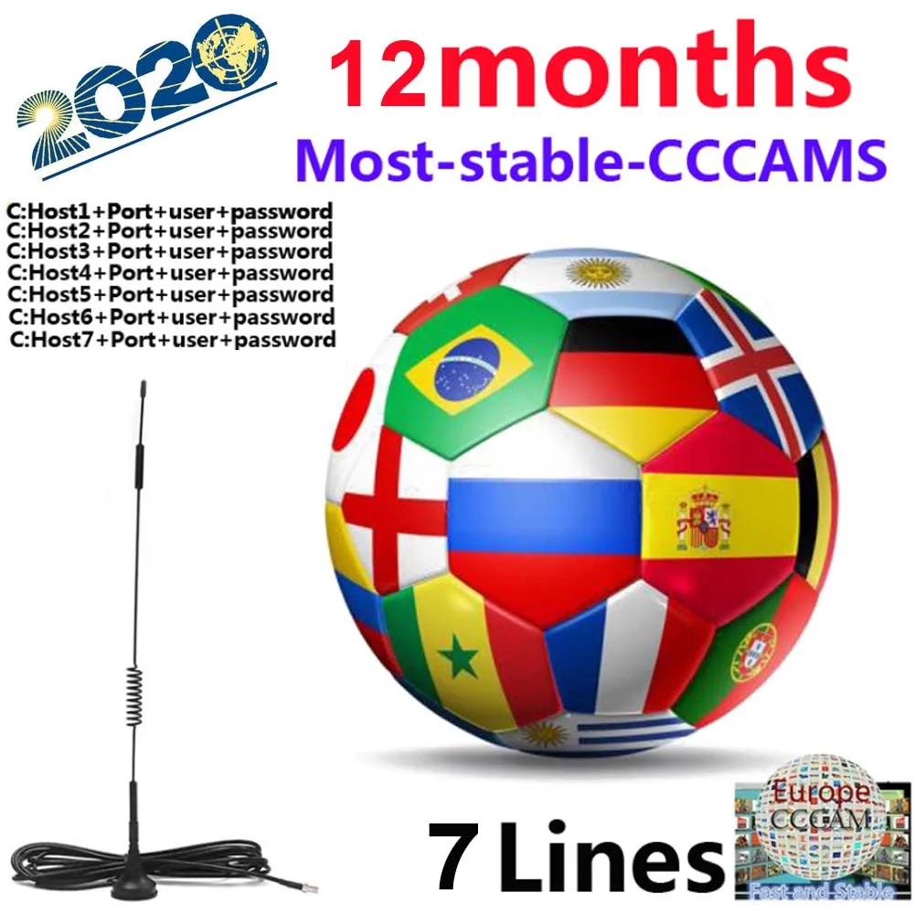 

CCCams for Spain Germany Portugal 1 year 7 lines HD satellite TV receiver more stable CCCams server 7 clines Cccam