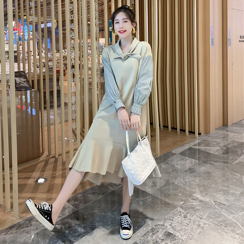 

Maternity Clothes 2019 New Style Fashion Hoodie Long Sleeve Fishtail Dress Loose-Fit Fashion Mom Long Dress for Pregant Women