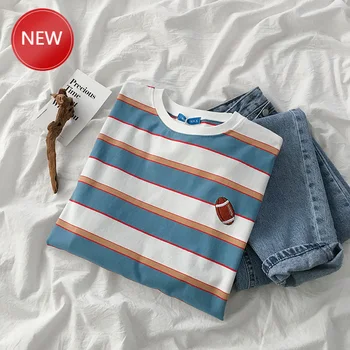

Loose Stripe Embroidery T-shirt Women Casual O-neck Oversize Loose Long Sleeve Pullover Female Spring Fashion Tops Women Clothes