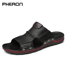 Мужские кожаные тапочки; дышащие; коллекция года; летние мужские сандалии; мужская пляжная обувь из натуральной кожи