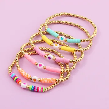 

Bohemian Style Color Polymer Clay Bracelets Versatile Heart round Beads Bracelet Friendship Lanyard