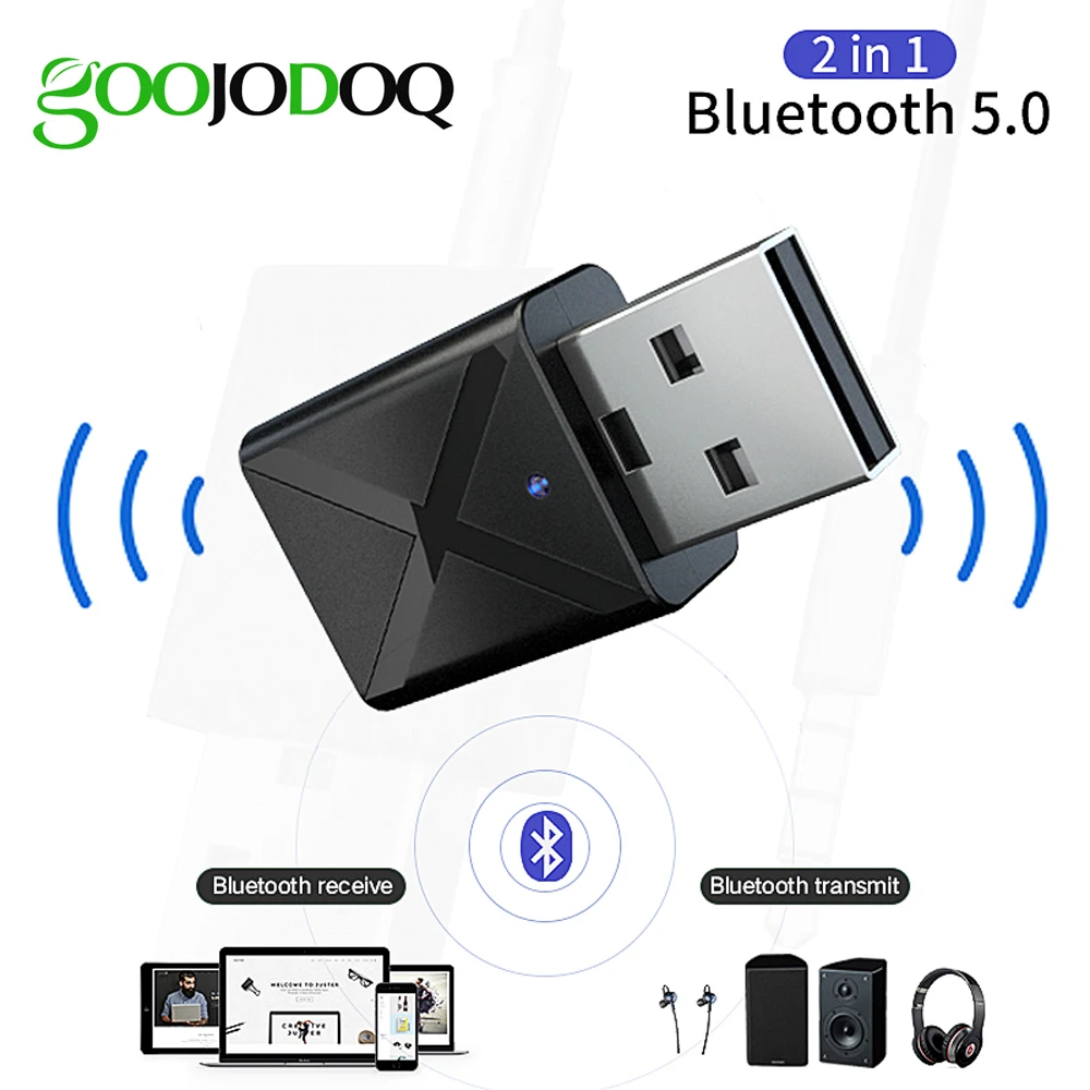 

2 in 1 Bluetooth 5.0 Adapter Receiver Transmitter Mini 3.5mm AUX Stereo Bluetooth Adapter For Car Home TV Heaphone Speaker