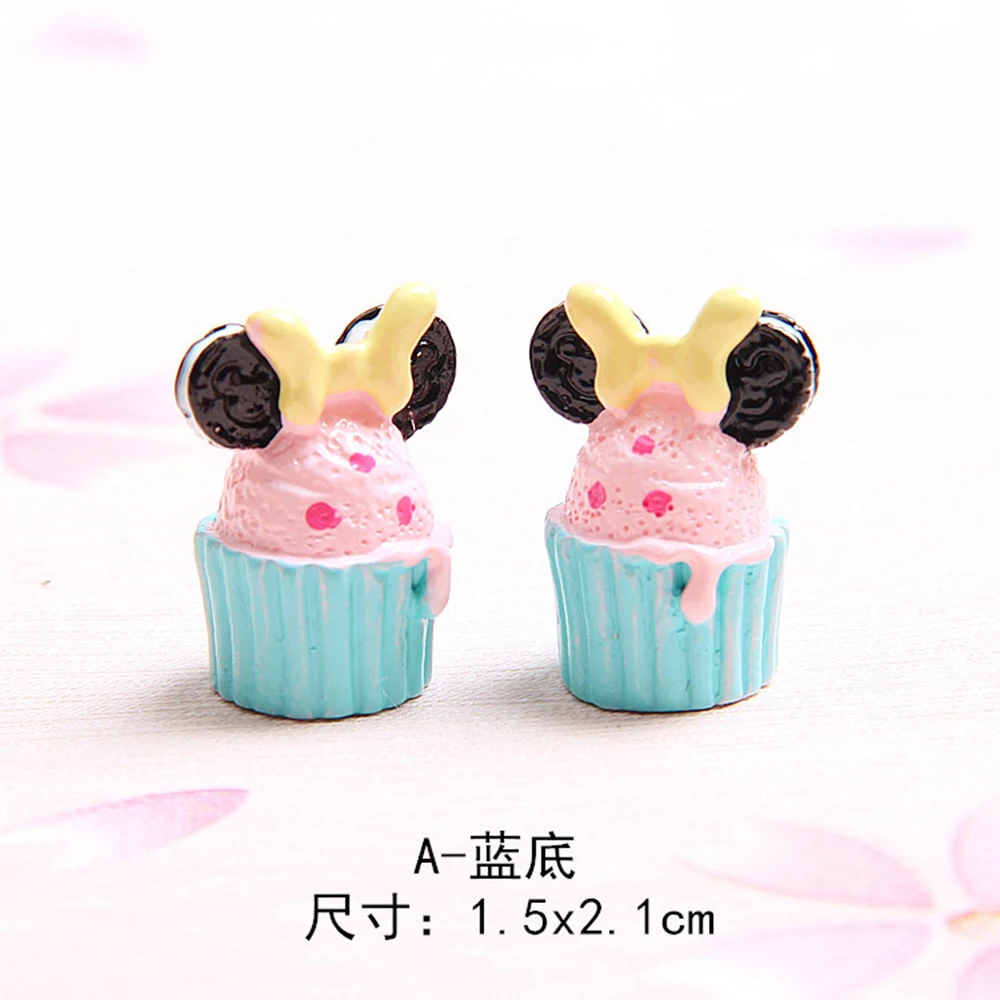 10pcs/lot MM Resin 3d Cute mickey mini cupcakes food play DIY Crafts simulation Decoration Accessories