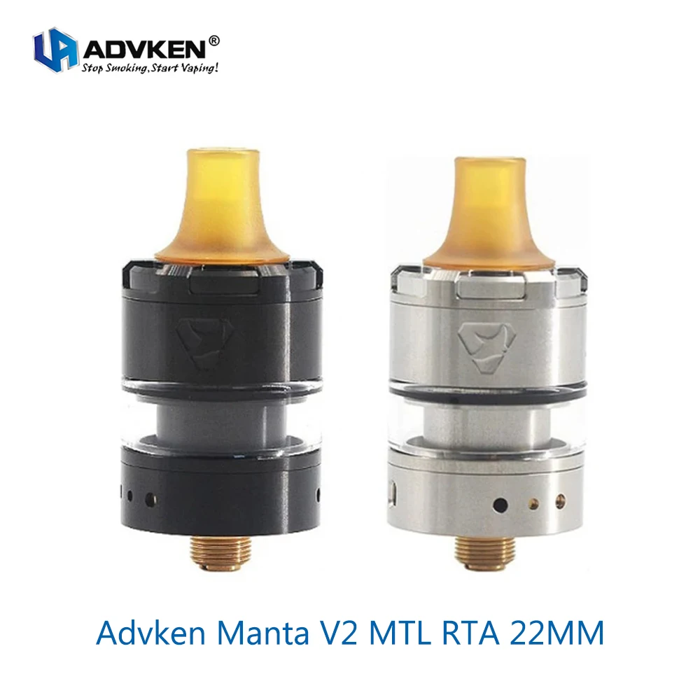 Original Advken Manta V2 MTL RTA 22MM &2ml capacity PEI Drip Tip Vaporizer vape Atomizer for 510 e 