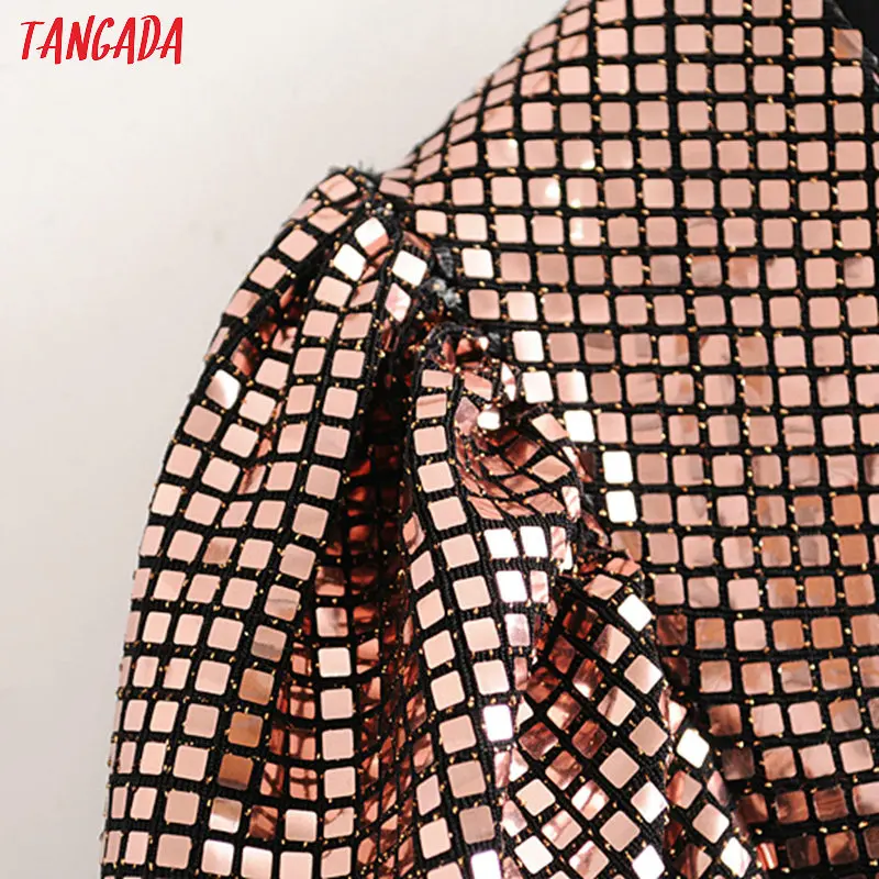 Tangada, женское Плиссированное мини-платье с блестками, большой стрейч, v-образный вырез, длинный рукав, женское Новогоднее праздничное платье, vestidos 3H174
