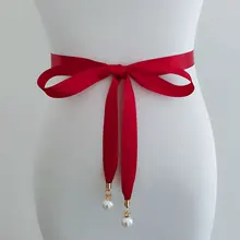 Жемчуг кулон стильное платье на выпускной ремень высокого качества двухсторонний атласный пояс жемчужный пояс тонкое на платье невесты свадебное Пояс