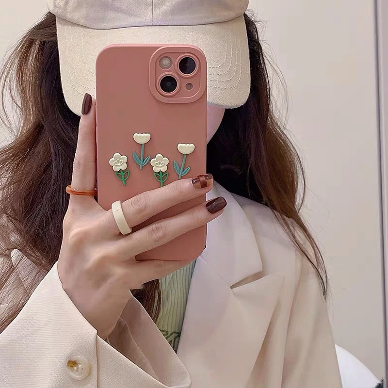Korean Aesthetic 3d Flower Pink Phone Case For Iphone 14 13 12 11 Pro Xs Max X Xr 7 8 Plus Se 3 Cute Tulip Soft Silicone Cover Mobile Phone Cases Covers Aliexpress