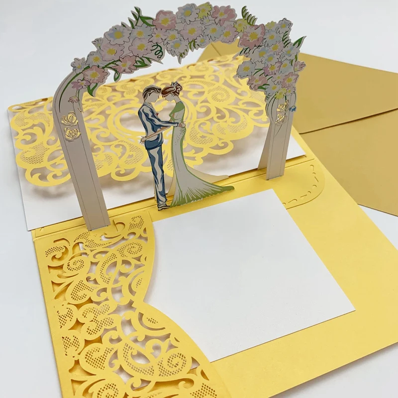  10Pack 3D Hollow Wedding Invitation Pocket-Folds Unique and Elegant Cut 3D Design Invitation - 4.00041E+12