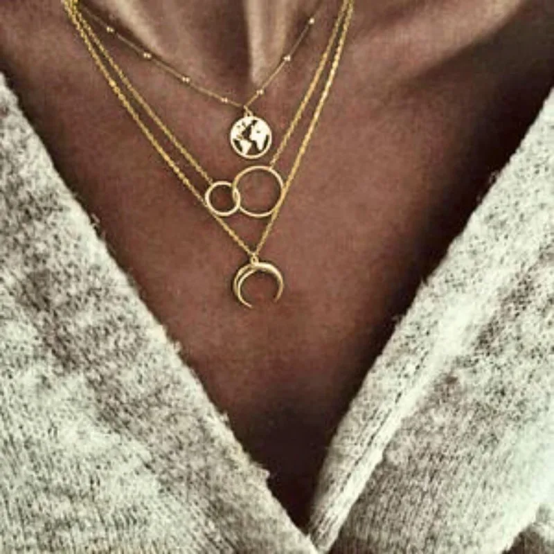 Abayabay лотос ожерелье с многослойной цепью женские ожерелья бижутерия для влюбленных черные трендовые Персонализированные девушки из нержавеющей стали ожерелье