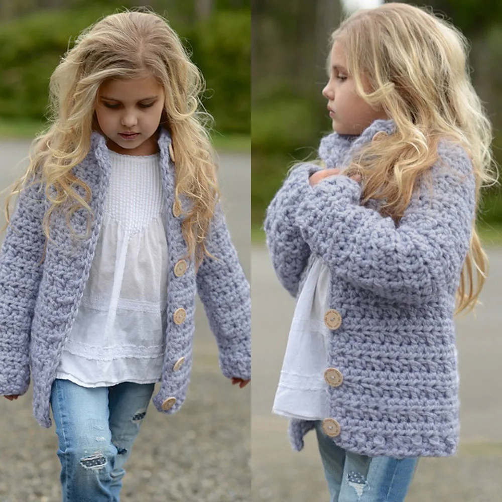 

Toddler Kids Baby Girls Outfit Clothes Button Knitted Sweater Cardigan Coat Tops