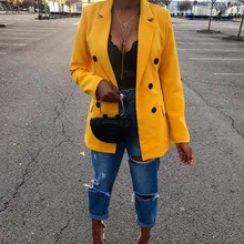 

Fashion Commute Blazer Suit Women Solid Colors Double Breasted Mid Length Office Blazer 2021 Spring Autumn Basic Retro Suit Coat