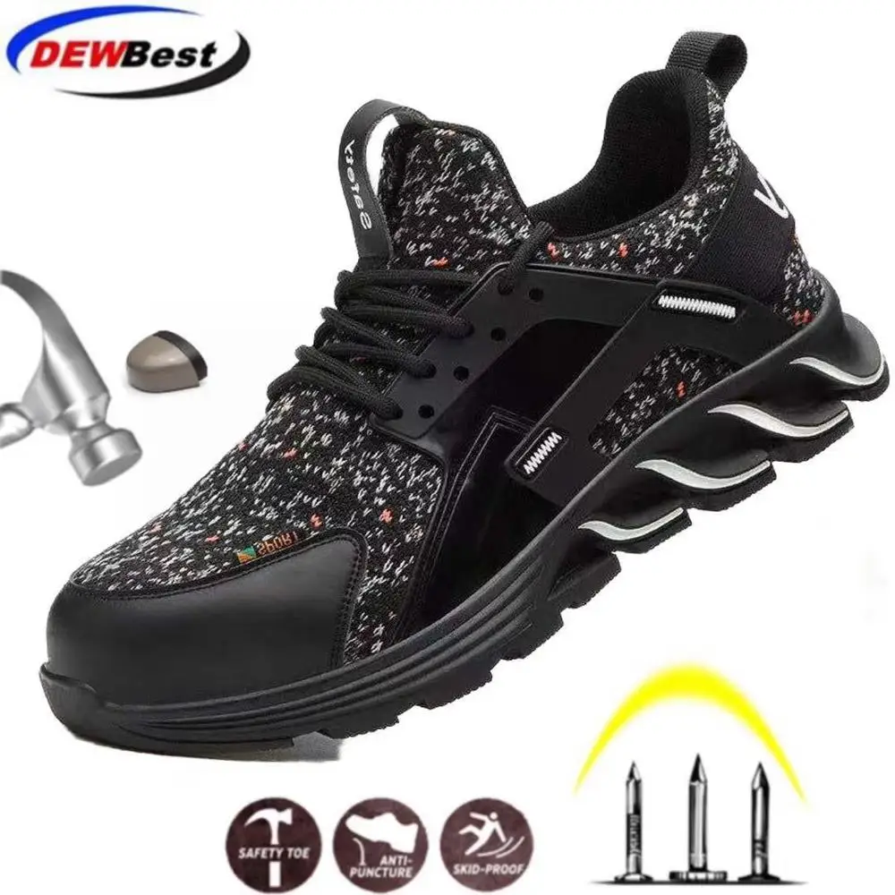 F19 black and white DEWBEST/; Рабочая защитная обувь со стальным носком для мужчин; ботинки для безопасности с защитой от проколов; Мужские дышащие светильник; Промышленные повседневные кроссовки - Цвет: F19 black and white