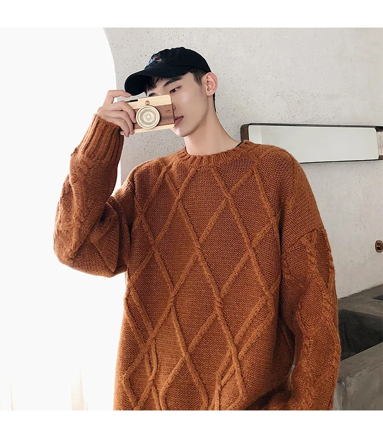 Модный тренд pull homme высококачественный повседневный мужской однотонный Зимний вязаный свитер с круглым воротником Harajuku пуловер мужская Корейская одежда