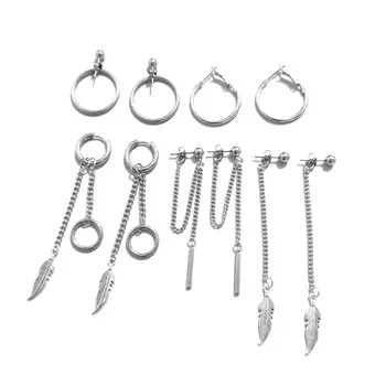 

10 Pcs/set Personality Versatile Men and Women Earrings Simple Stylish Long Stainless Steel Earring Jewelry