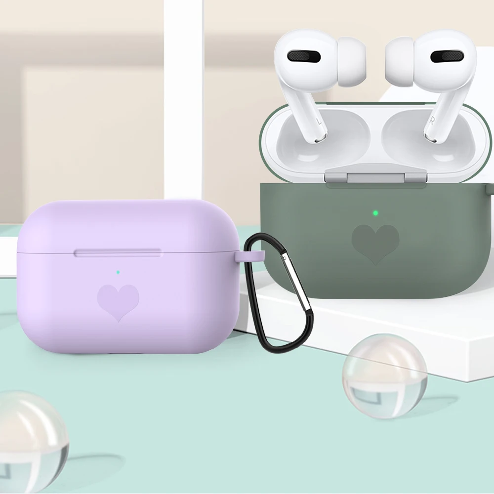 Мини-чехол с сердцем для AirPods Pro с брелком для ключей, противоударный чехол для AirPods 3, Силиконовый ТПУ чехол, розовый, зеленый, фиолетовый