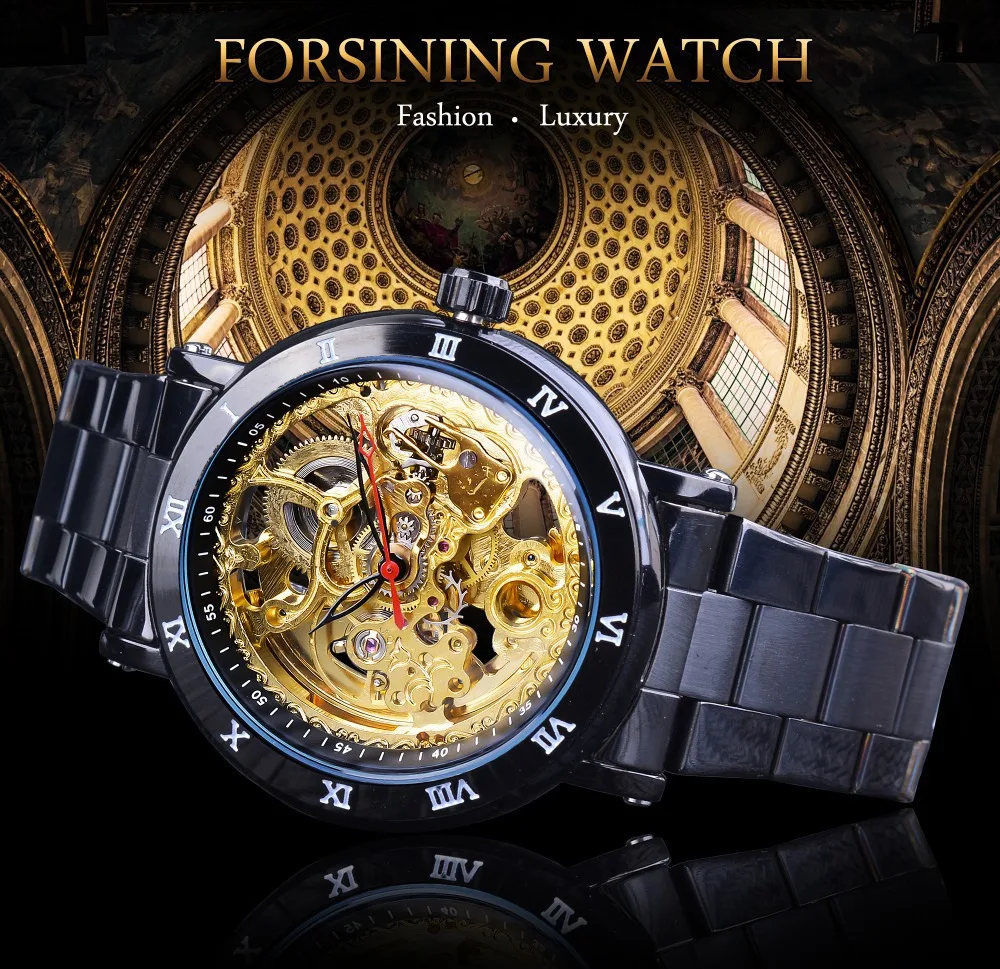 

Forsining Europe And America Style Fashion Casual Waterproof Varved Hollow out Automatic Analog Watch