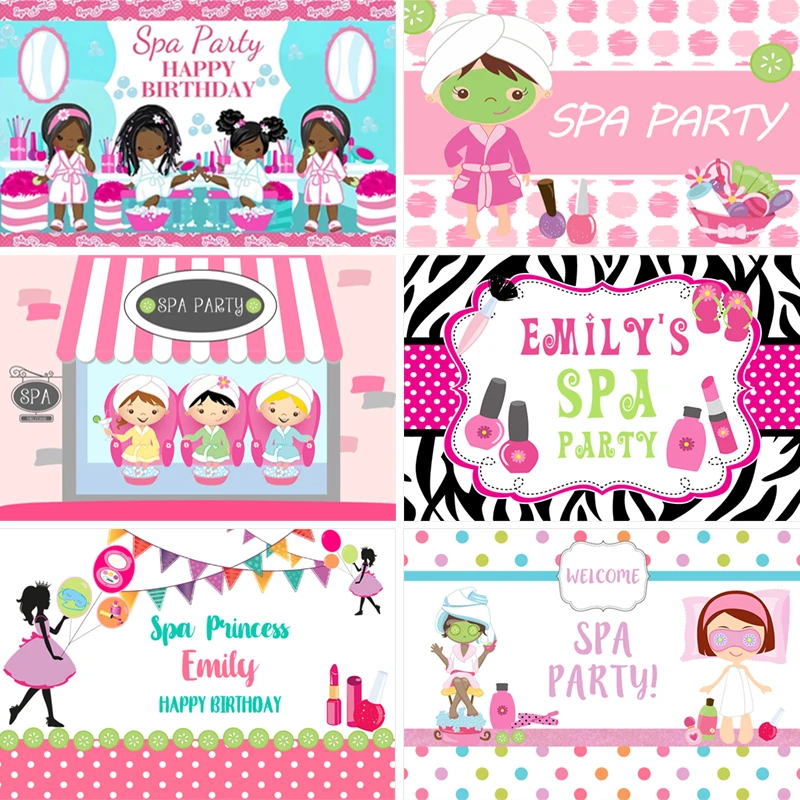 

Sensfun Girls Spa Birthday Party Backdrops For Photography Makeup Kids Friends Cartoon Backgrounds Photo Studio Customized