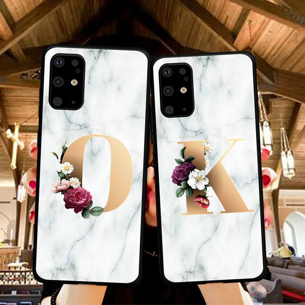 

Letter Monogram A B C D white marble Soft TPU Phone Case for Samsung Galaxy S6 S7 S8 S9 S10 S11 Edge Plus back cover silicone