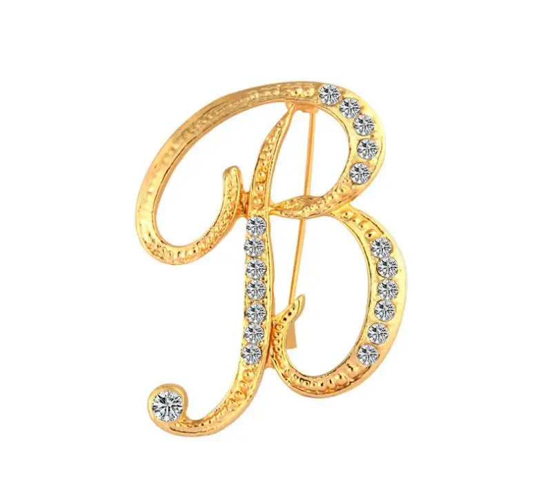 Высокого качества с украшением в виде кристаллов Золотая брошь форме буквы