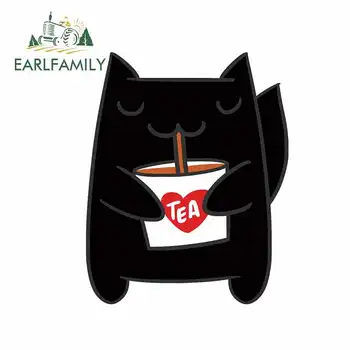 

EARLFAMILY 13cm x 10.4cm for Cute Cat Holding A Cup of Tea with Milk Car Decal Bumper Window Stickers 3D Occlusion Scratch