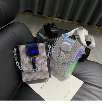 

Women Fashion Shinny Rhinestones Shoulder Bag Chains Diamond Crossbody Bag Cosmetic Bag 2020 New