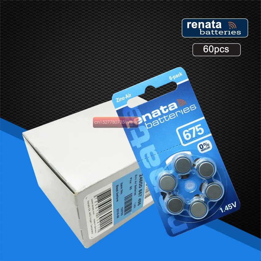 RENATA 60pcs/10pack Batteries XRenata ZA675 PR44 Zinc Air 1.45V Hearing Aid Battery | Электроника