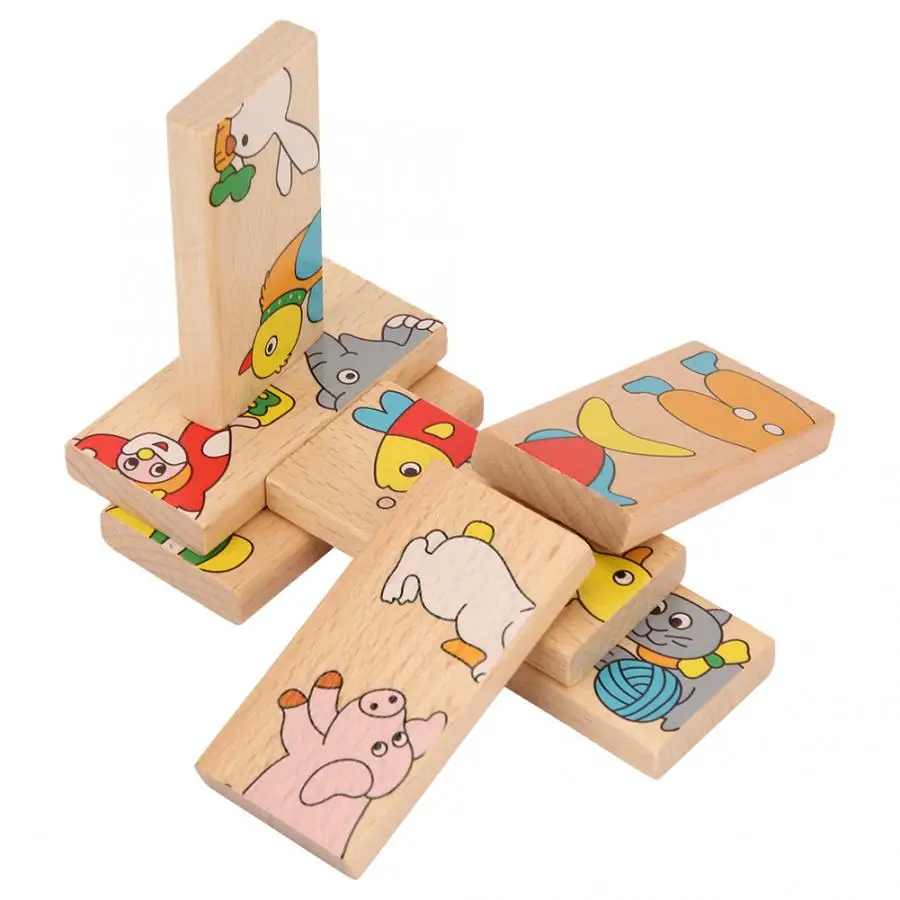

15Pcs/set Child Animal Domino Building Blocks Wooden Toys Infant Domino Educational Toy Child Birthday Gift Baby Toys Beech Wood