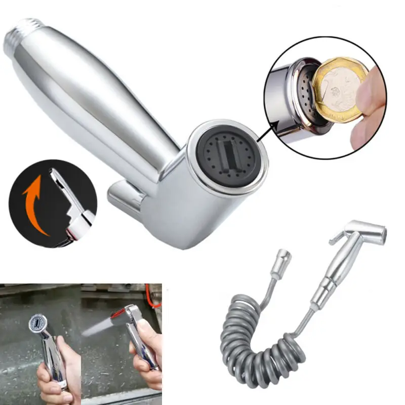 Stainless Steel Handheld Bidet Spray Shower Head Toilet Shattaf Adapter Hose Kit