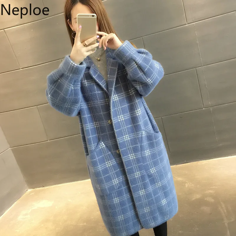 Neploe тяжелая работа Abrigos Mujer Invierno размера плюс толстый Средний длинный кардиган свитер осень зима водно-бархатное пальто 46344