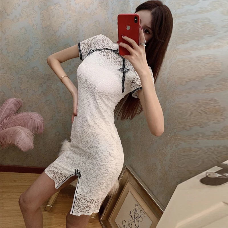 Китайское платье в восточном стиле, традиционное кружевное платье cheongsam, винтажное женское Короткое сексуальное платье qipao, вечерняя одежда для ночного клуба