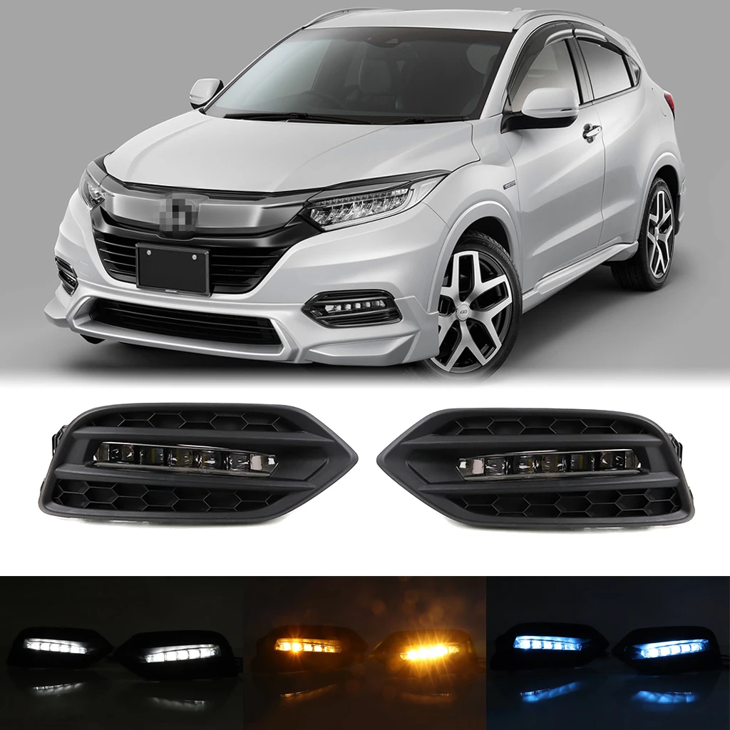 3 вида цветов LED DRL Дневной свет для Honda Vezel HR-V 2019 + дневные ходовые огни дальнего