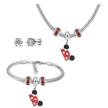 

2020 Stainless Steel Jewelry Sets for Women Mickey Charms Enamel Pendant Necklace Set Wedding Jewelry Set
